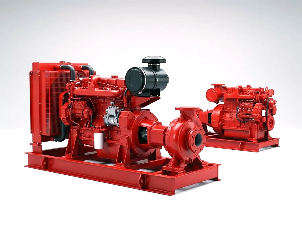 Industrial diesel engine on a steel skid base